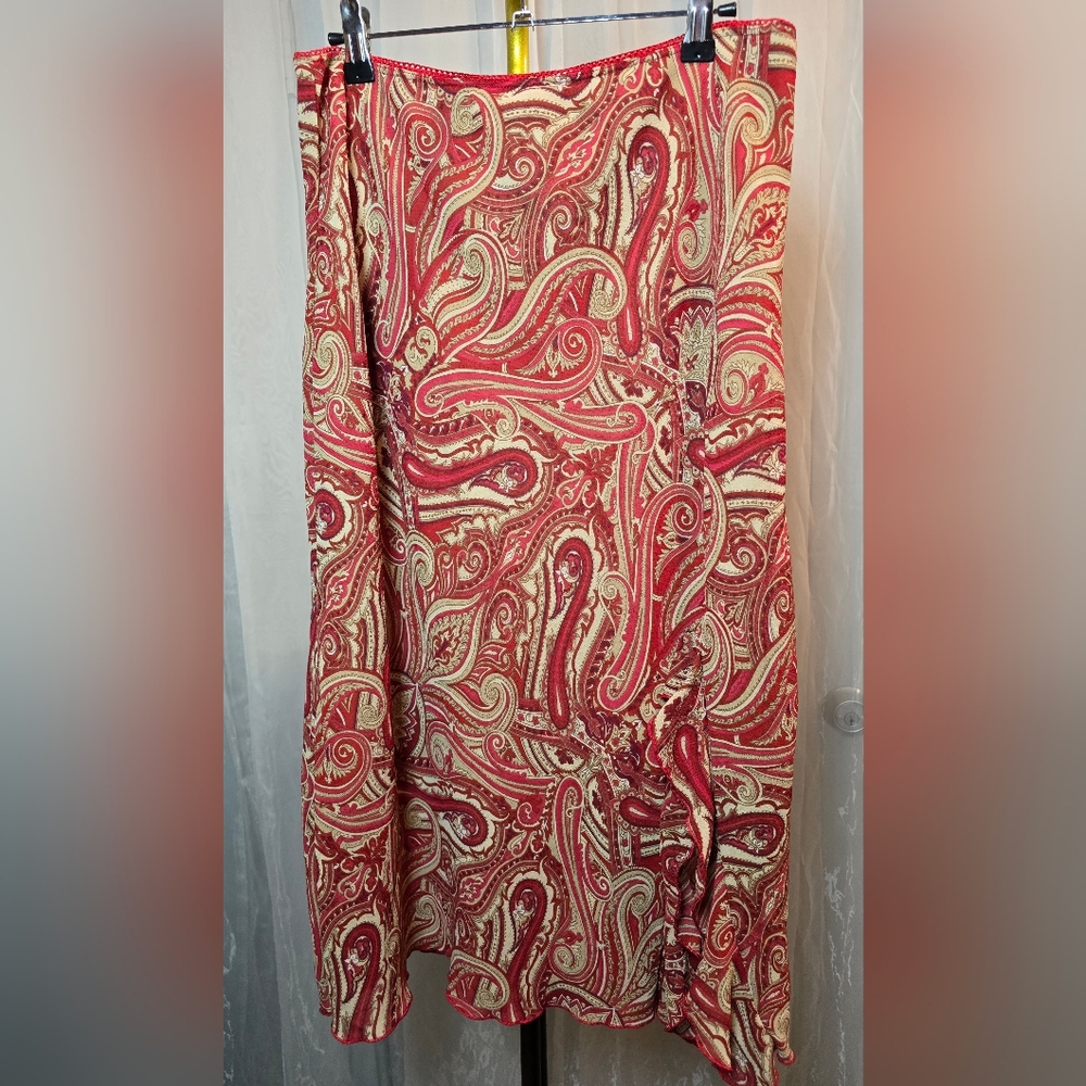 VINTAGE‎ Y2K Low Rise Midi Skirt Paisley Ruffle Lined Size 13 90s - Picture 2 of 5
